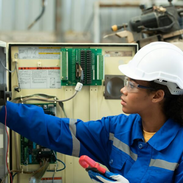 Experienced female electrical engineer The electrical system