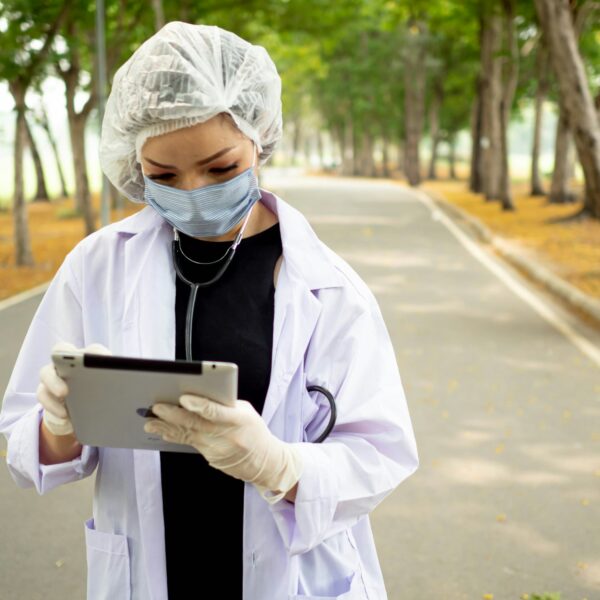 Scientist nurse doctor uniform work job caree occupation research looking natural leaf environment t